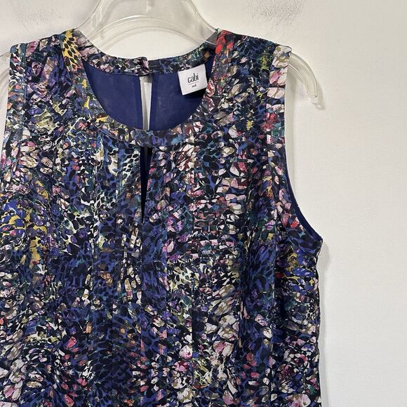 CAbi Stained Glass Keyhole Sleeveless Top M Lined Blue Career Summer #3093 Shirt - Picture 3 of 13